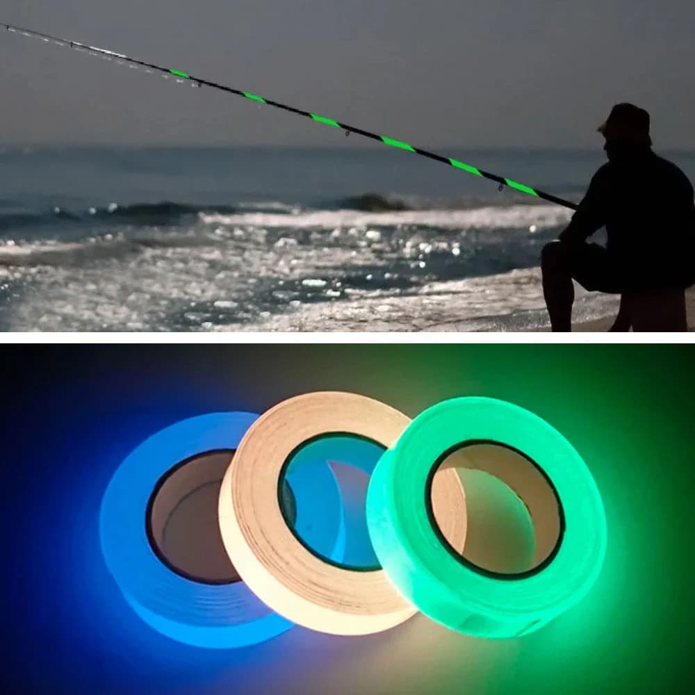 Canna da pesca Adesivo luminoso Avvertimento Protezione Nastro autoadesivo riflettente Benda 3m * 2cm Strumento di pesca fai da te Glow in The Dark