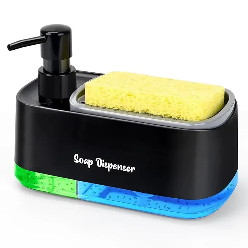 Set Dispenser Sapone Mani e Piatti con Porta Spugna 2-in-1, Dispenser Pompa Sapone da Appoggio per Lavello Cucina