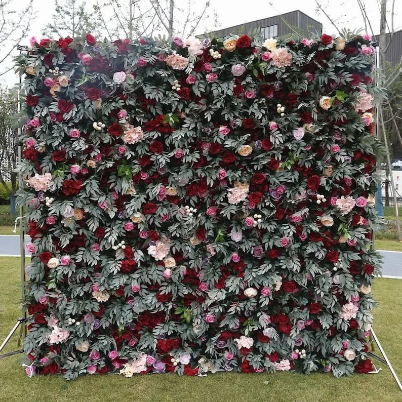 Rosa verde Fiore artificiale Parete Festa di nozze 5D Prop Fondale Tessuto Floreale Pianta verde Parete Finestra Vetrina Evento Fila di fiori
