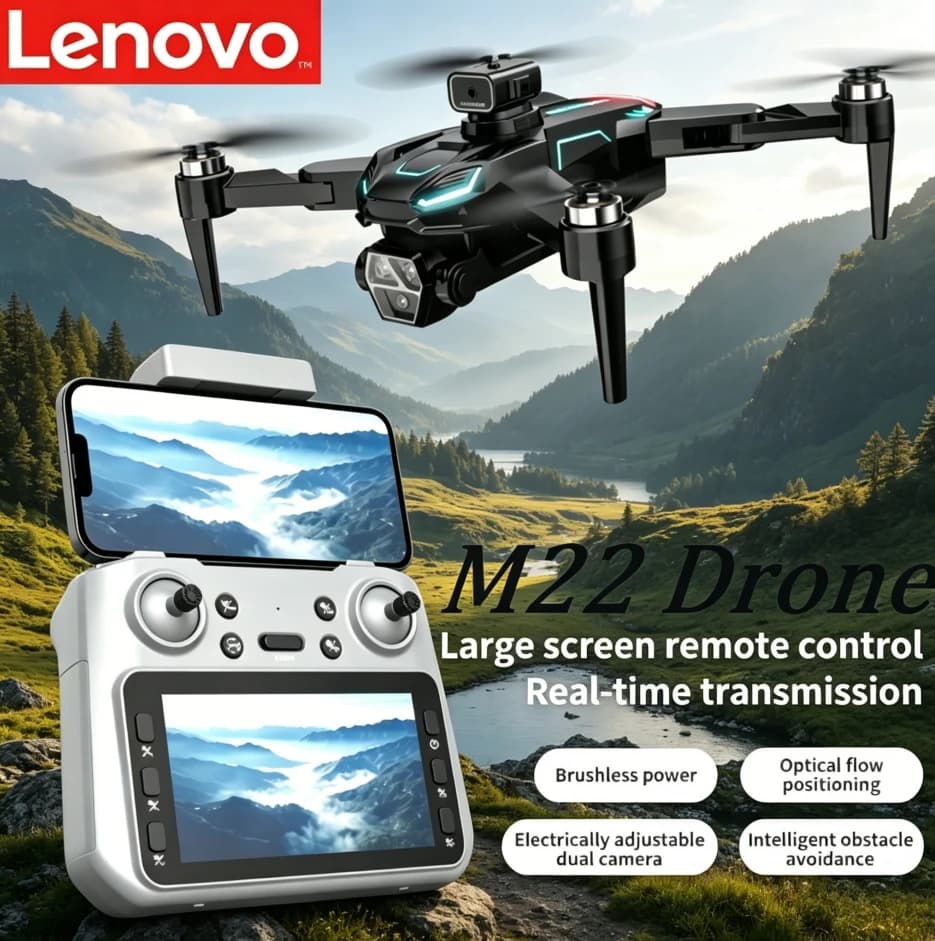 Drone Aereo Pieghevole Lenovo M22 con Fotocamera 4K 8K Ultra HD, Controller Smart da 4.3'', Motore Brushless e Posizionamento Ottico del Flusso