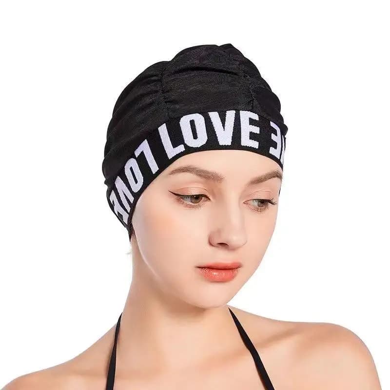 New Women's Pleated Swimming Cap With Love Print Soft & Comfortable Long Hair & Ear Protection For Adults Non-Slip & Extra Large