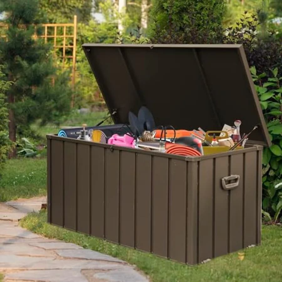 160 Gallon Deck Box Outdoor Storage Box, Metal Storage Cabinet Waterproof Lockable Container for Patio Furniture Cushions Tools