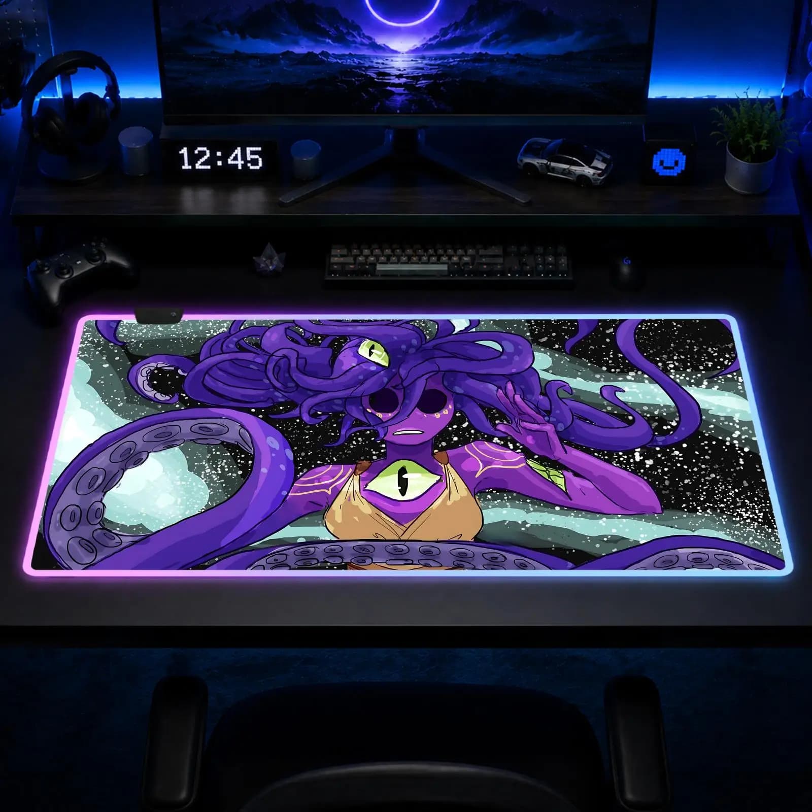 Monster Prom Mouse Pad Gaming Anime Mouse Pad XXL RGB Desk Mats LED Table Pads Backlit Rubber Desktop