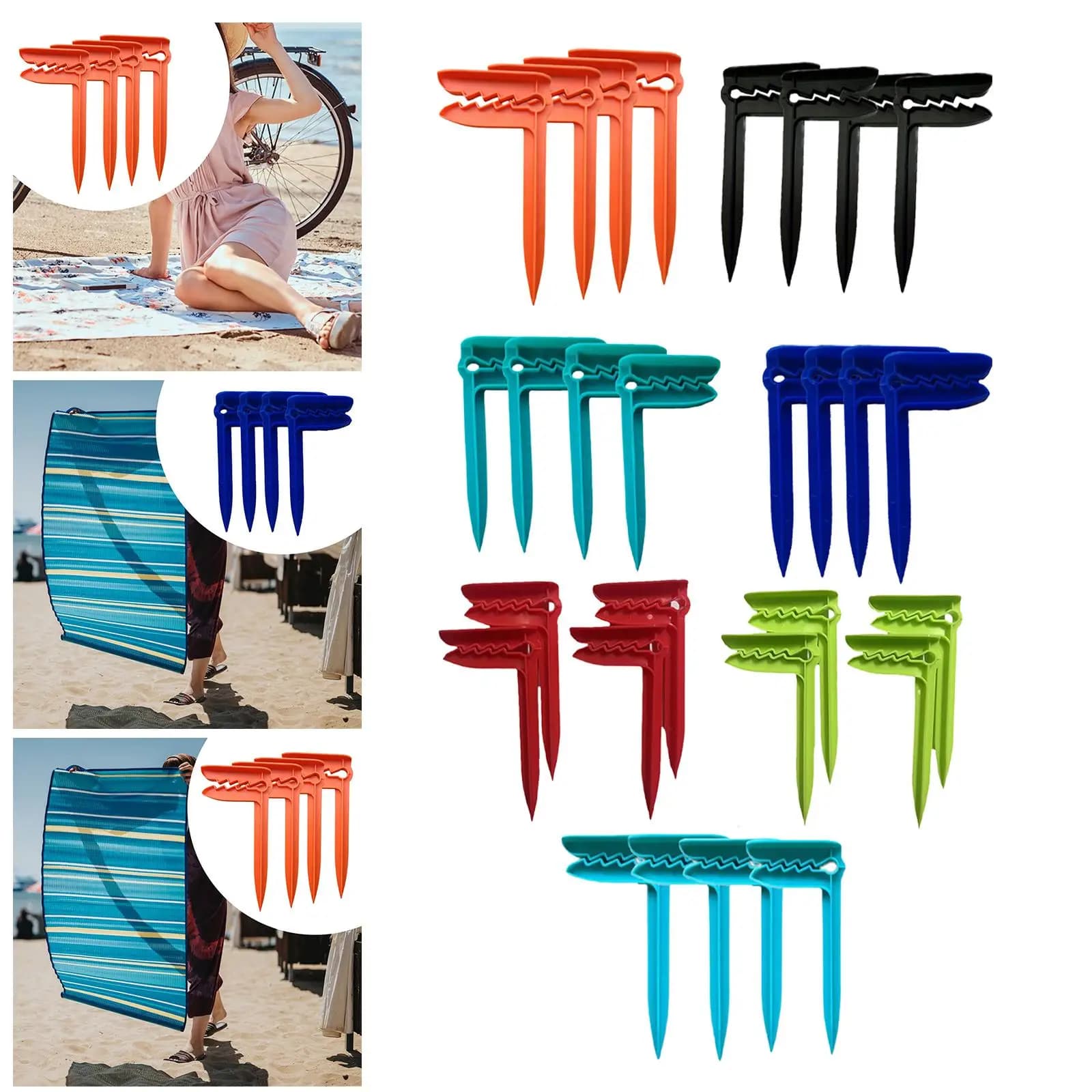 Outdoor Towel Anchor Stakes Picnic Mat Clips PP Plastic Windproof Blanket Pegs Easy Install for Beach Park Travel Set of Four