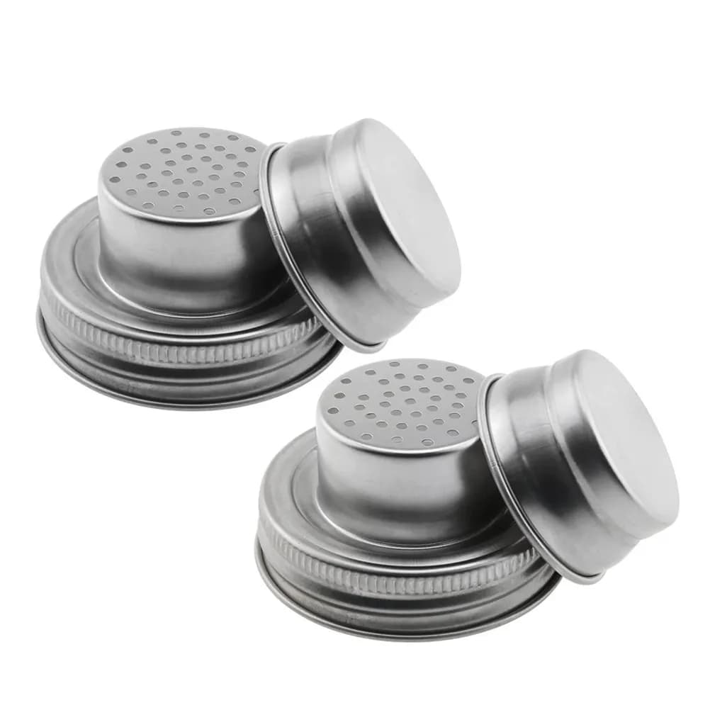 2Pcs Stainless Steel Mason Jar Shaker Lids for Salt Pepper Flour Sugar Powdered Sugar Spices Seasoning Cocktail Mixing