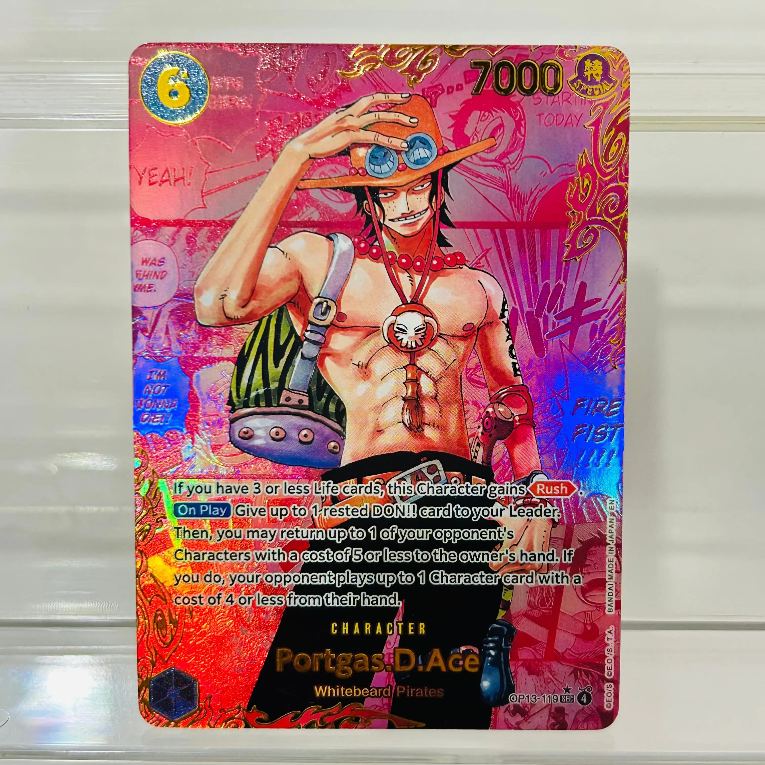 One Piece Ace OP13-119 Card English Version Gold Foil Holographic Texture Perfect Condition DIY Premium Anime Collection Card