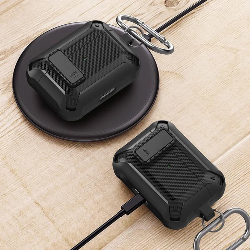 Switch Case For AirPods Pro 3 2025 Carbon Fiber Texture TPU+PC Lock Clip Shockproof Case For AirPods 4 3 Pro 3 Headphone Fundas
