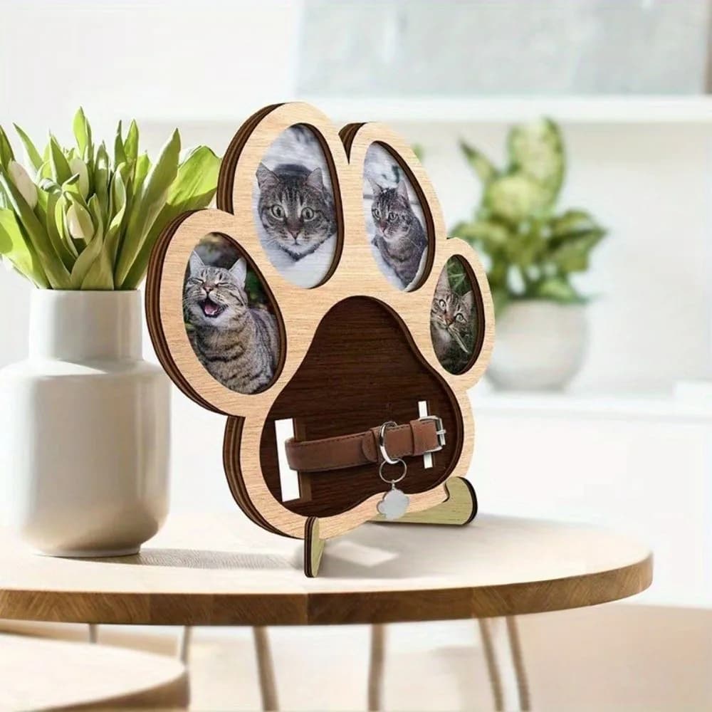Album fotografico per ricordi di animali domestici a forma di zampa di gatto Cornice staccabile in legno massello Cornice commemorativa decorativa artigianale