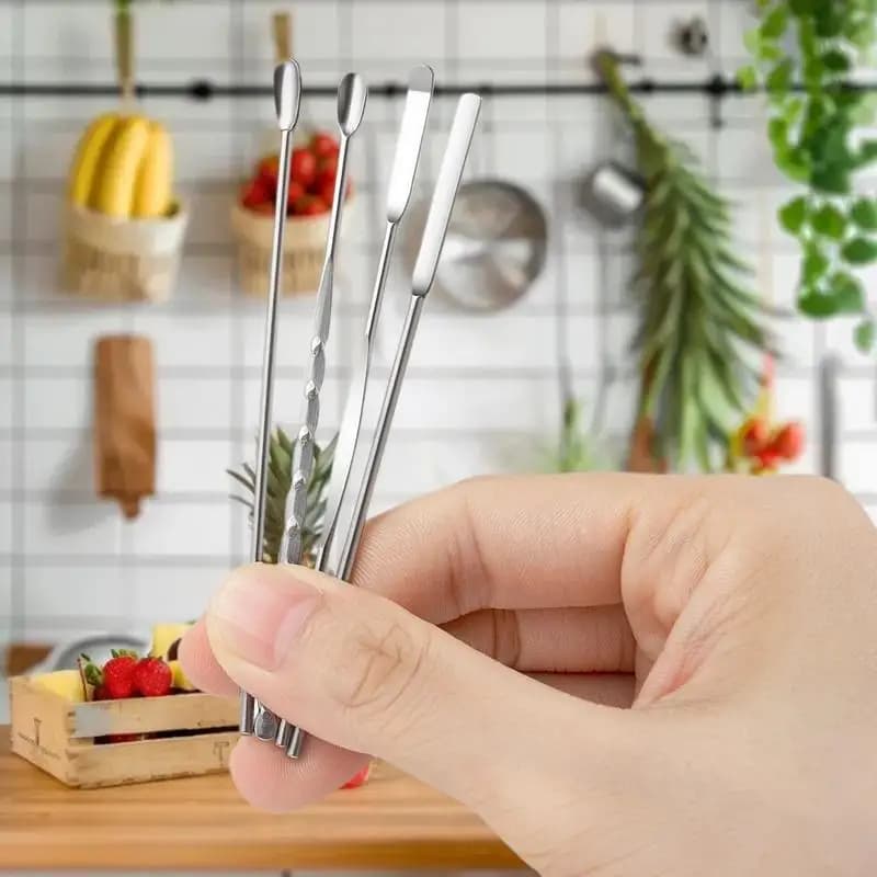 4 pezzi strumento per agitazione per nail art, polvere in acciaio inossidabile, gel liquido, smalto, cucchiaio, spatola, strumento per miscelare fondotinta