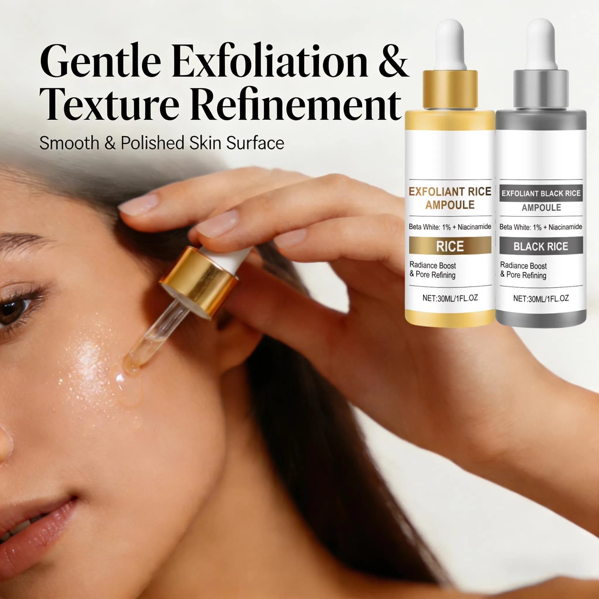 Ampolla esfoliante 2 in 1 per il viso, peeling delicato, siero illuminante per la rimozione di cellule morte e punti neri
