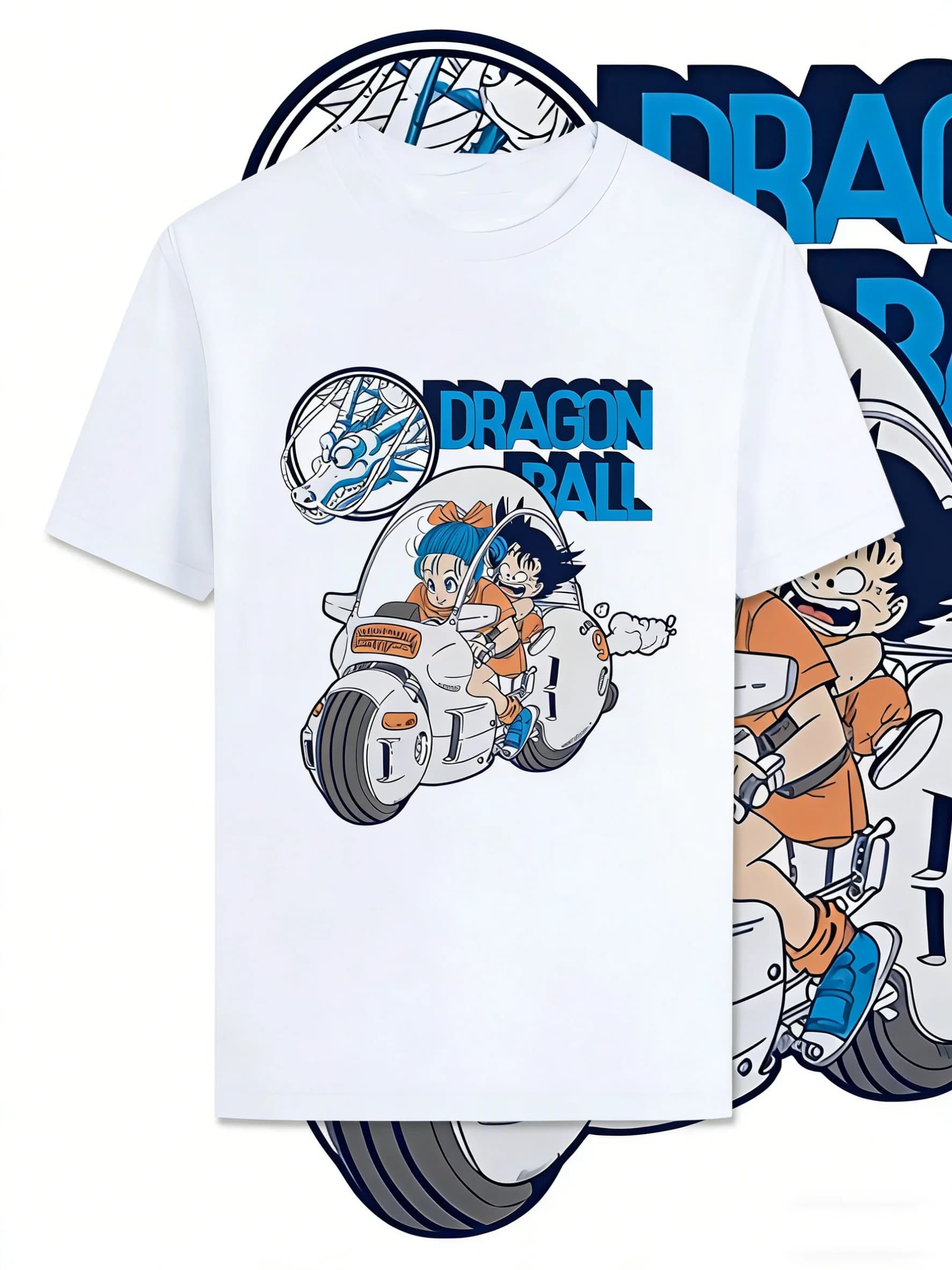Dragon Ball Bulma Little Goku Motorcycle Peripheral Short-sleeved Anime 2D Retro T-shirt Men's Summer Pure Cotton Clothes