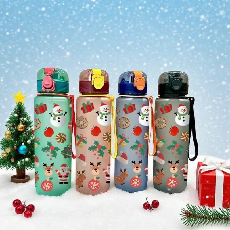 700 ml Christmas water bottle with 3D print with cute Santa Claus reindeer design Santa Claus Cartoon Nice high-end plastic water cup