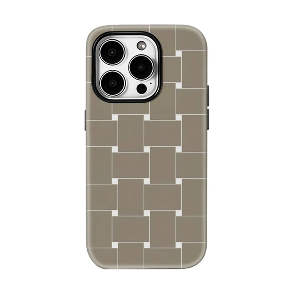 Custodia per telefono beige con motivo a piastrelle per iPhone 17 16 15 14 13 Pro Max Plus, custodia magnetica robusta a strato singolo/doppio