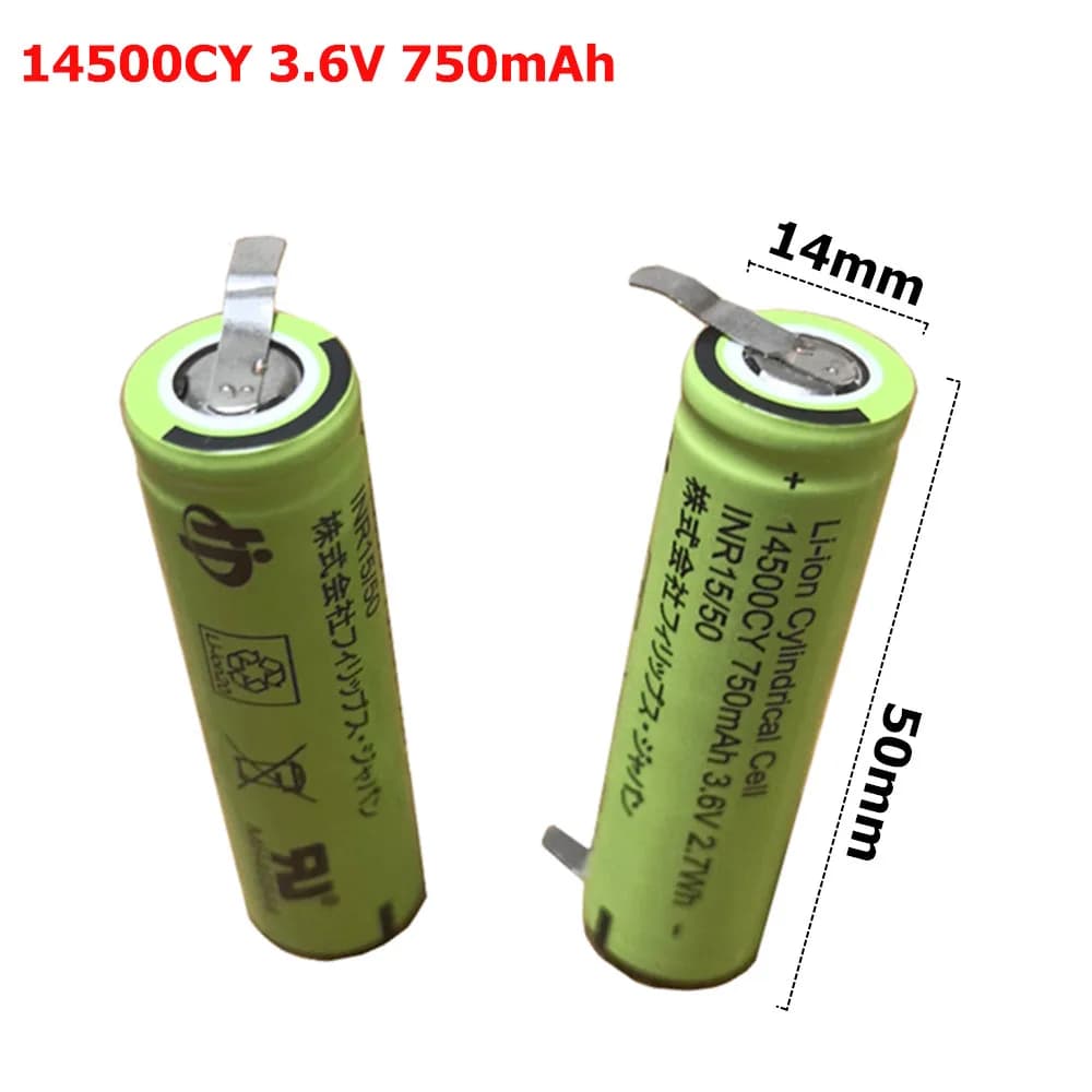 2PCS 750mAh 3.7V 14500 Battery For Philips QG3364 QG3371 QG3374 QG3380 QG3386 QG3393 QG3396 HQ8170 HQ7340 HQ7240 Razor