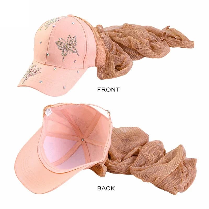 Musilm Women Hijab with Base Ball Cap Diamonds Butterfly Summer Sports Cap with Hijabs Ready To Wear Instant Sport Hijabs Summer