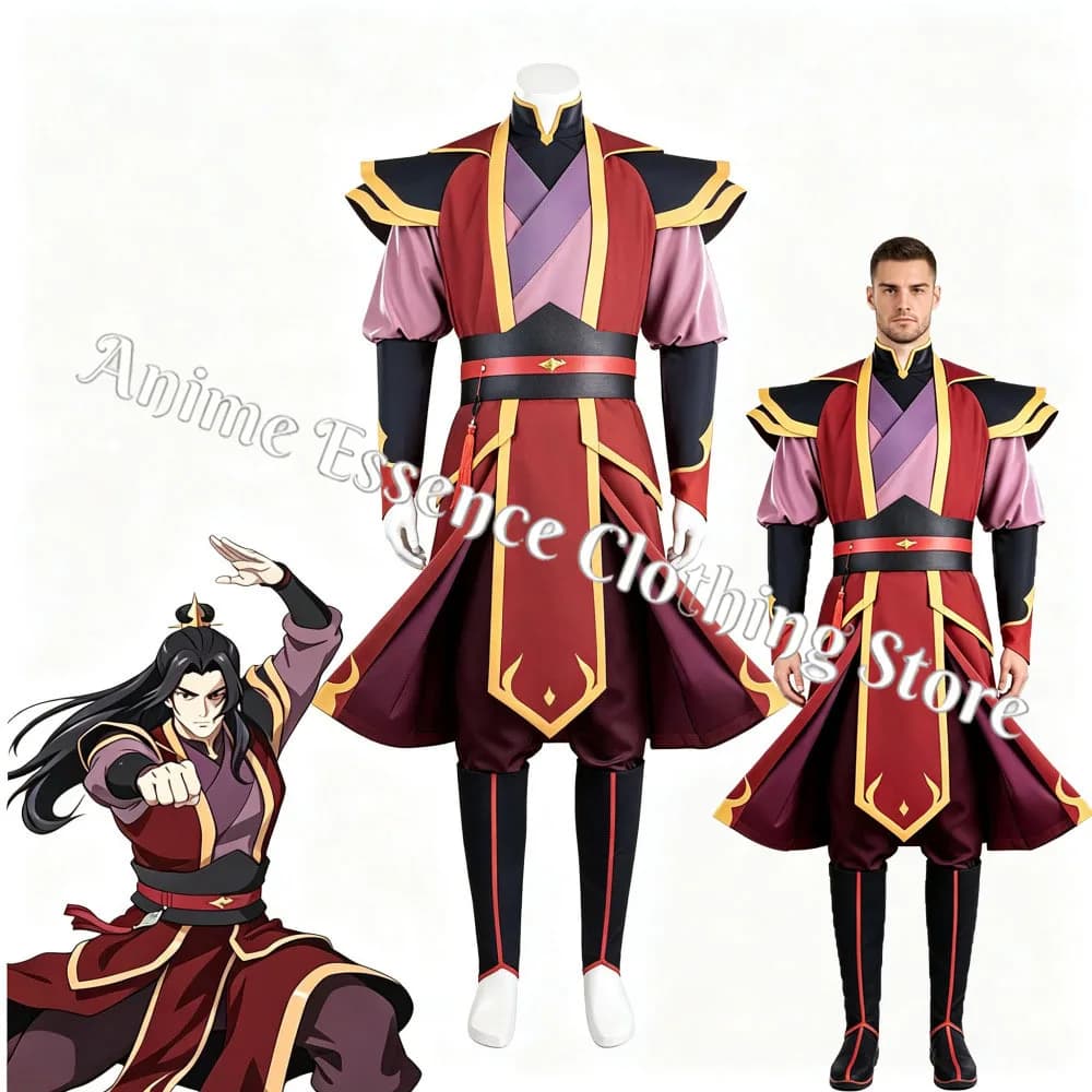 Anime Zuko Cosplay Costume Top Pants Coat Belt Costume Movie Roleplay Clothing Disguise Adult Outfits Halloween Carnival Suit