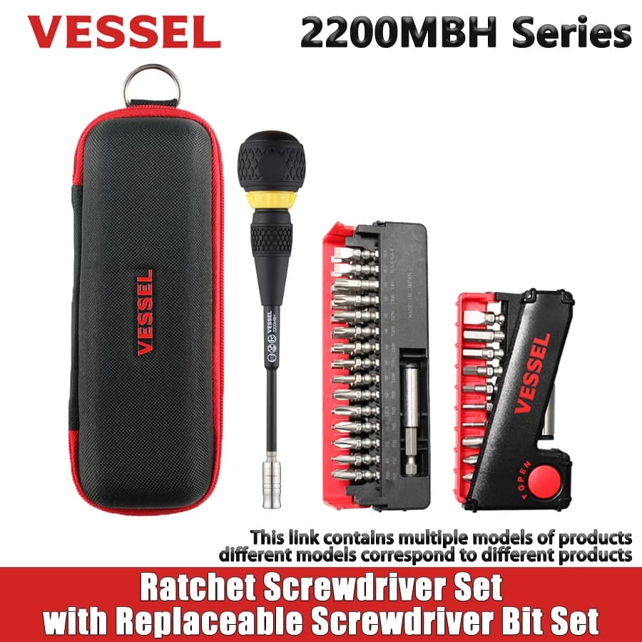 VESSEL Set di cacciaviti a cricchetto con impugnatura a sfera con set di punte per cacciavite sostituibili Utensili manuali No.2200MBH/2200MBH11/2200MBH31