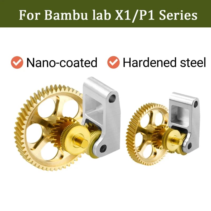Aggiorna il gruppo ingranaggi estrusore in acciaio temprato per stampante 3D Bambu Lab P1S P1P X1 Carbon X1C DLC nanorivestito resistente all'usura