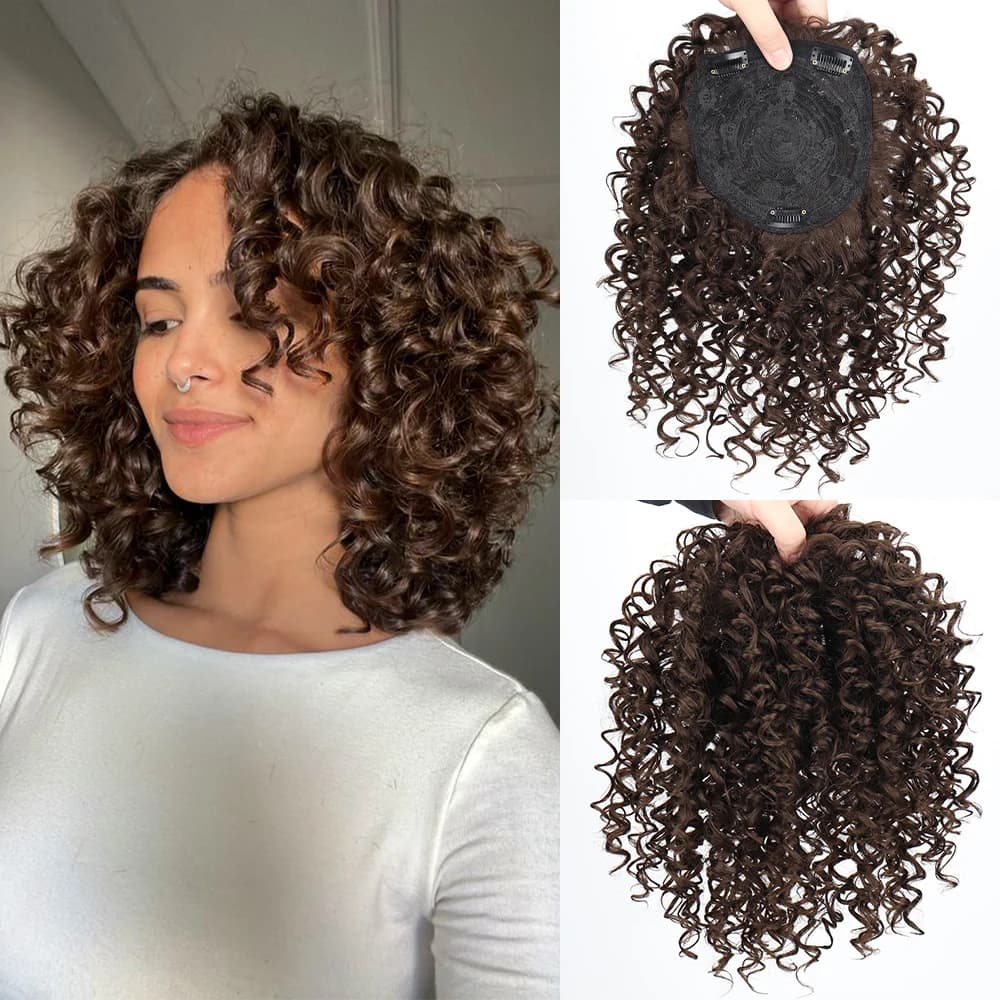 Parrucche e Topper per Capelli Sintetici Corti Afro Ricci Crespi per Donne Nere con Capelli Diradati, per Aumentare il Volume dei Capelli