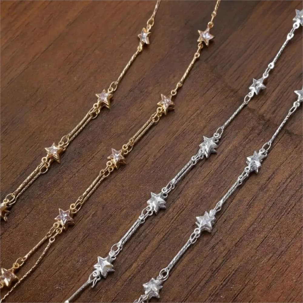 Catena in rame a forma di stella a cinque punte con zirconi, lunga 1 metro, catena cava per collane, bracciali, accessori fai da te per la creazione di gioielli.