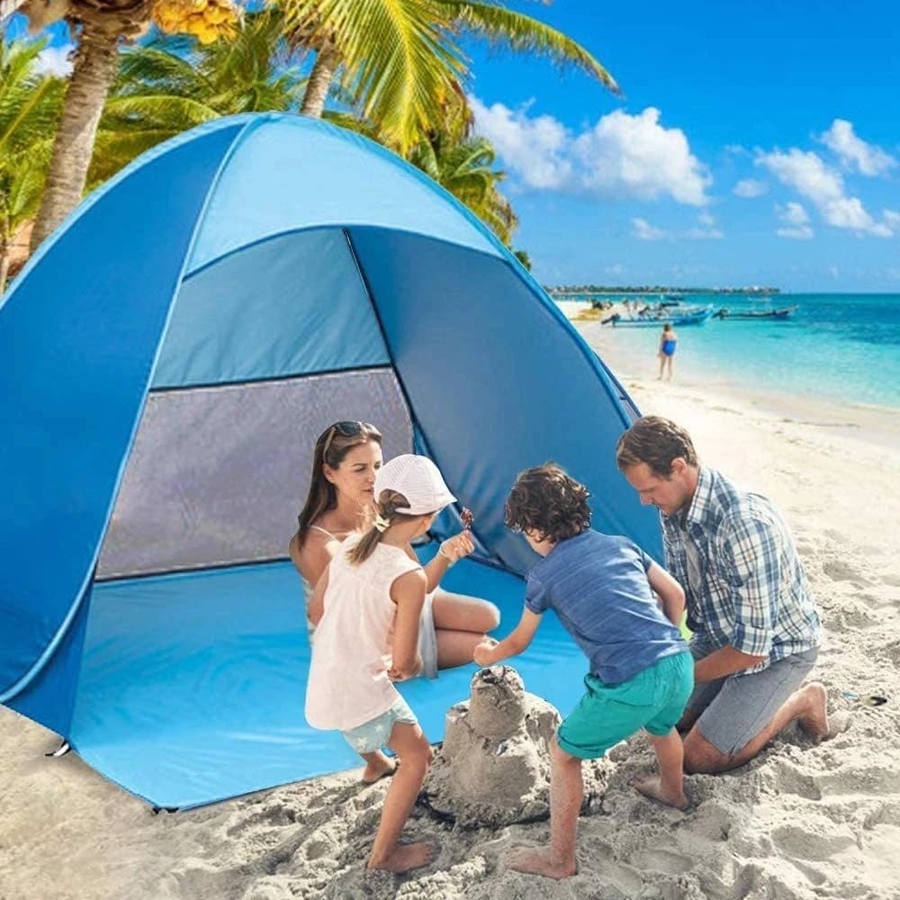Tenda da spiaggia con apertura automatica rapida, tenda parasole, tenda protettiva UV, leggera, pop-up, aperta per la pesca in campeggio all'aperto