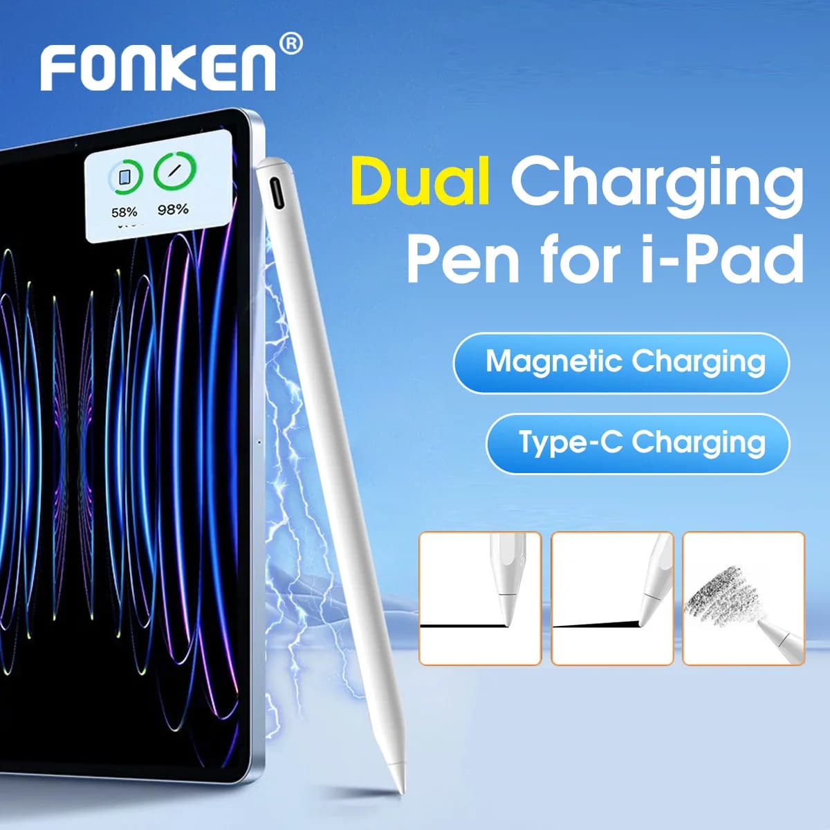 Penna stilo capacitiva a doppia carica per Apple iPad Tablet Disegno Palm Rejection Tilt Pen per iPad Pro Mini Air 2024 2022-2018