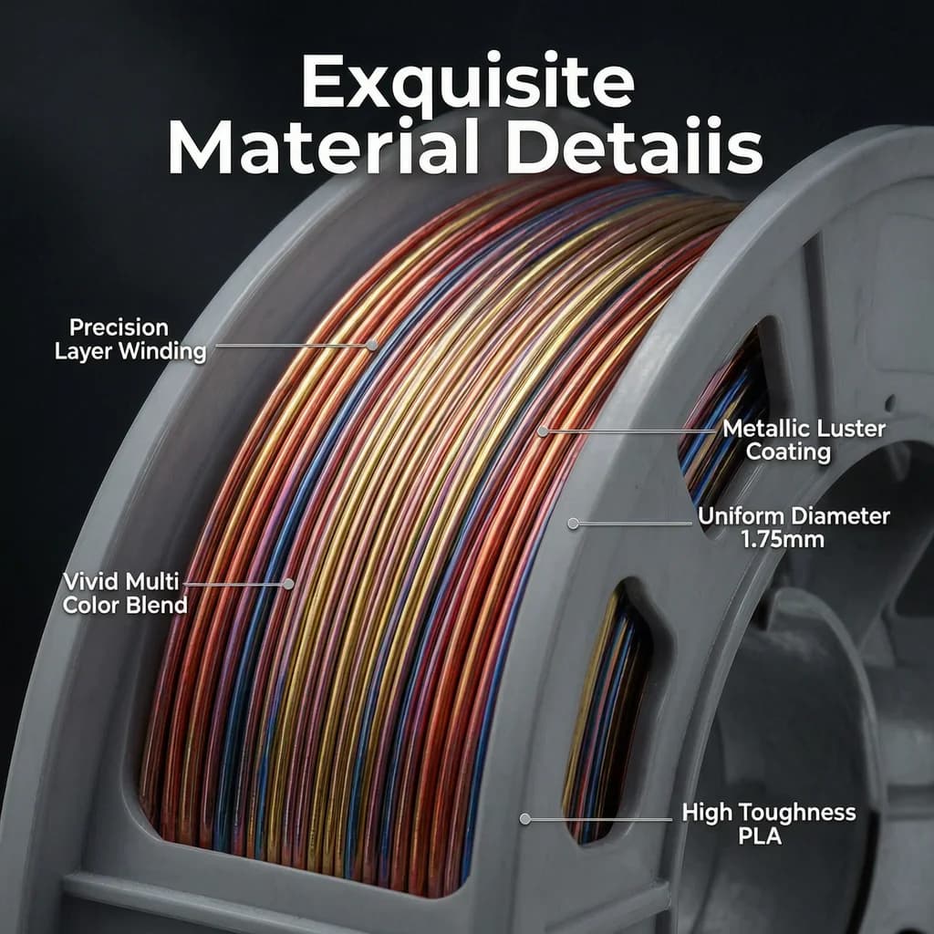 300g Tri-Color PLA Filament 1.75mm 3D Printer Filament Red Gold Blue Multi Color Gradient Shiny Glossy Mini Spool Easy Printing