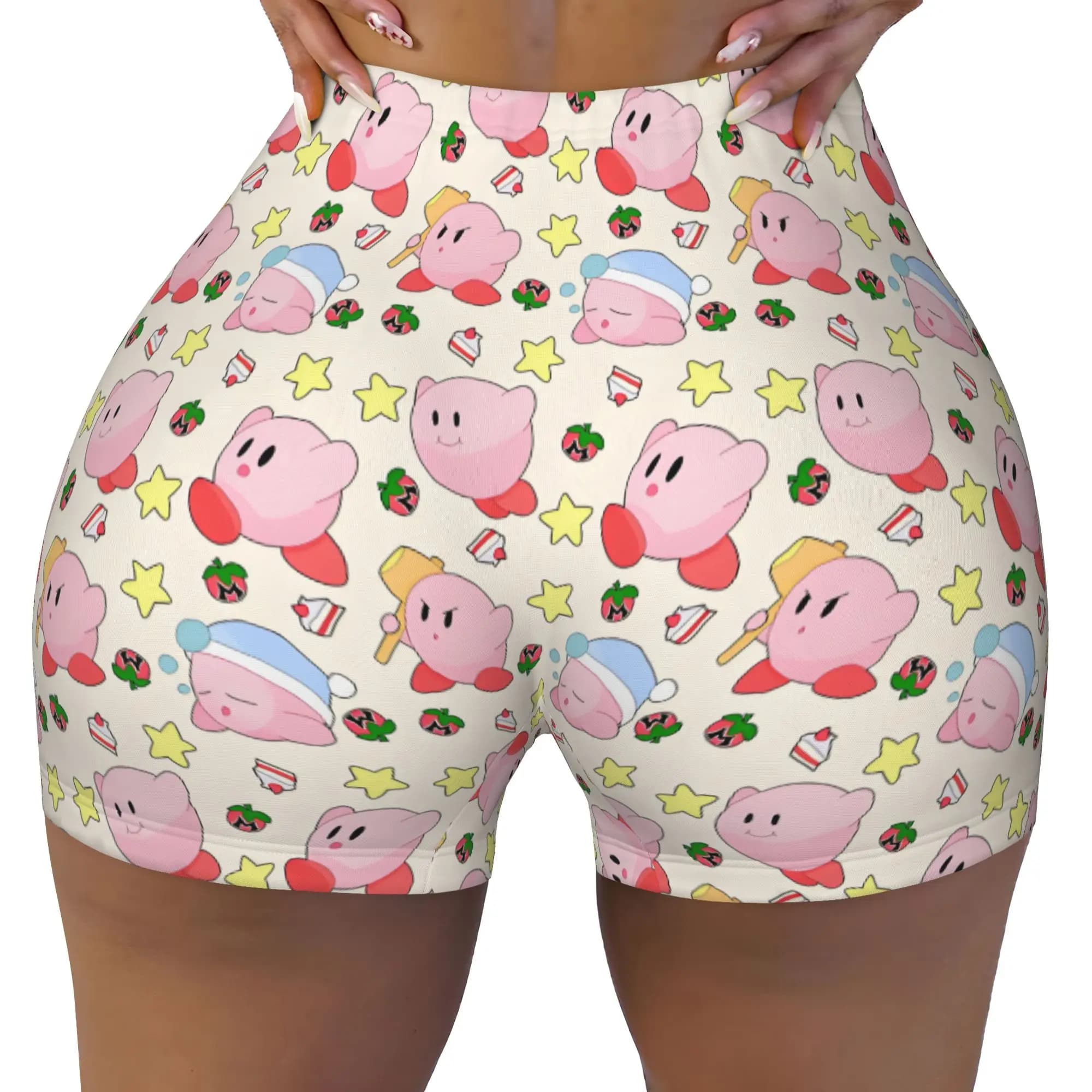 Custom K-Kirbys Anime Gym Running Volleyball Shorts for Women Cartoon Workout Yoga Shorts