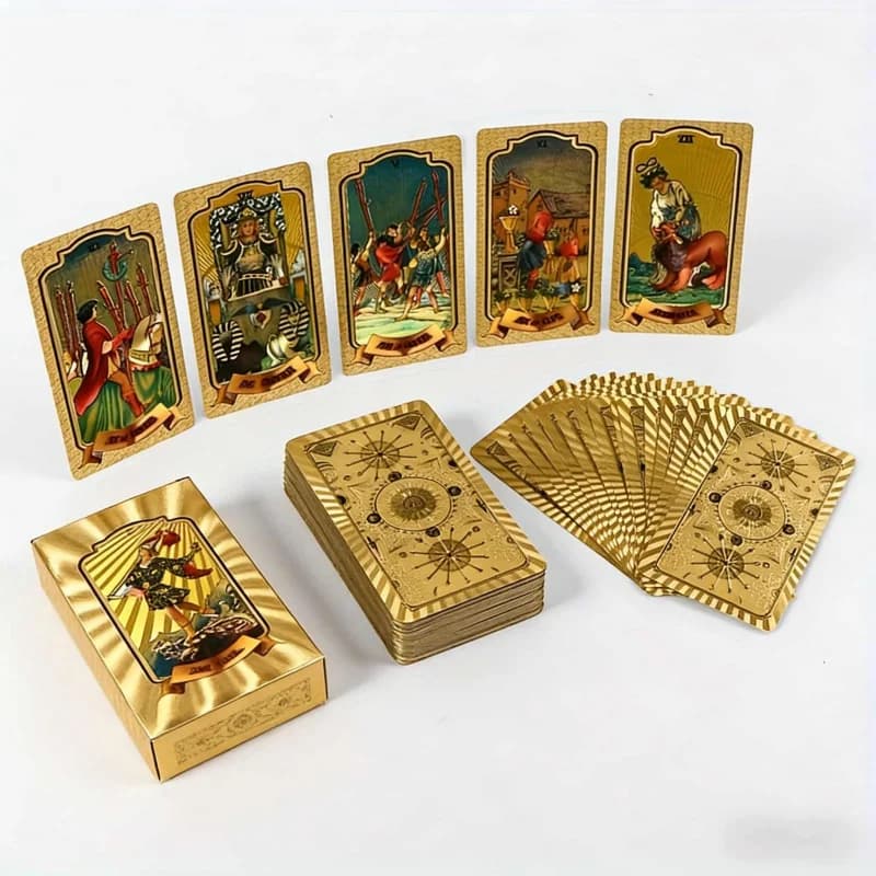 Carte dei Tarocchi Impermeabili in Plastica con Stampa a Colori e Doratura a Caldo per Giochi da Tavolo e Feste