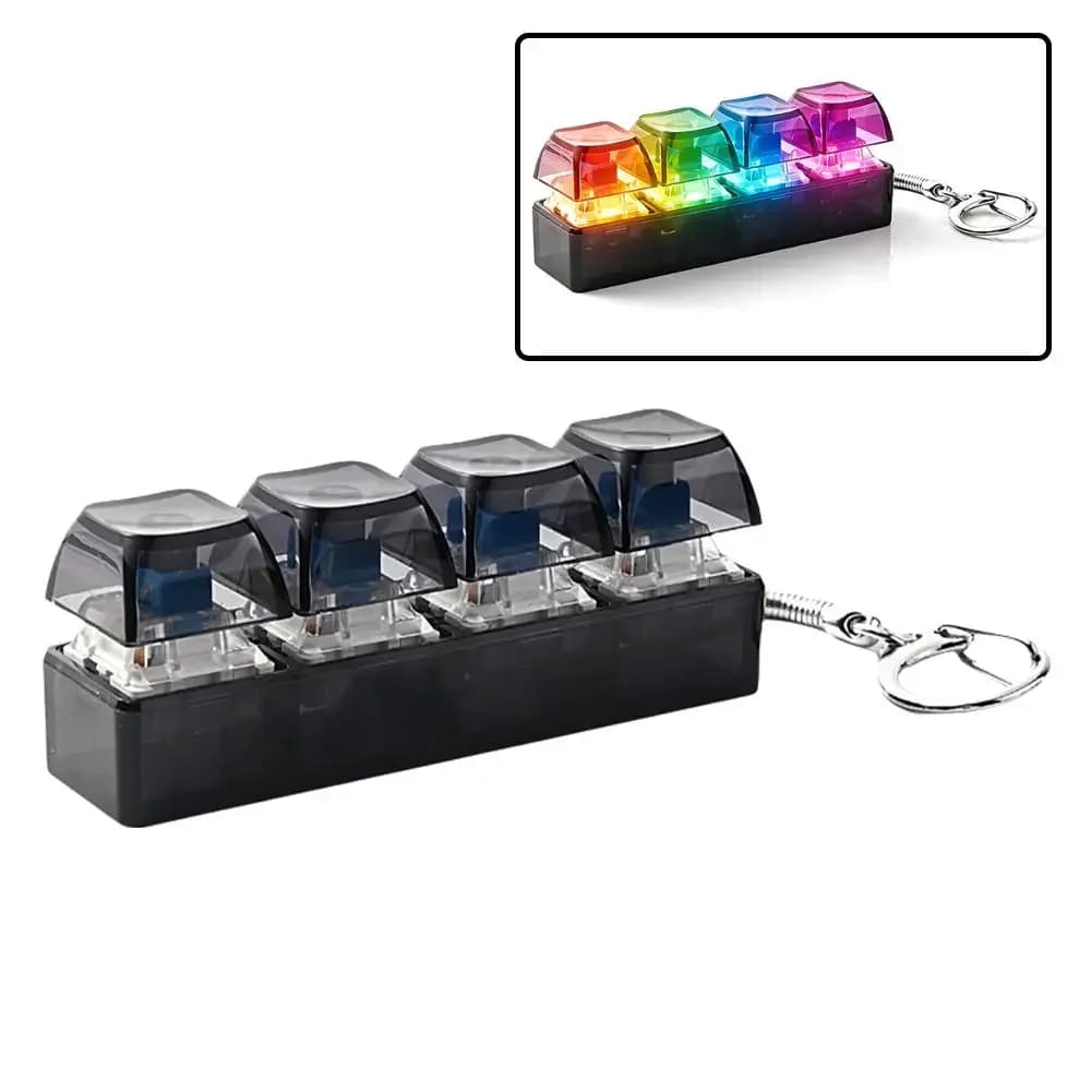 Portachiavi con 4 Tasti LED, Pulsante Meccanico a Scatto, Giocattolo Antistress, Portachiavi Trasparente Fidget