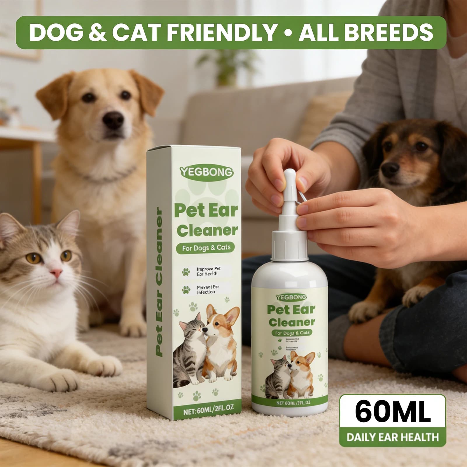 Cura degli animali domestici Gocce per le orecchie Pulizia delicatamente il cerume Elimina gli odori Riducendo l'infezione degli acari Allevia il prurito e l'inconforto Fluido per le orecchie degli animali domestici