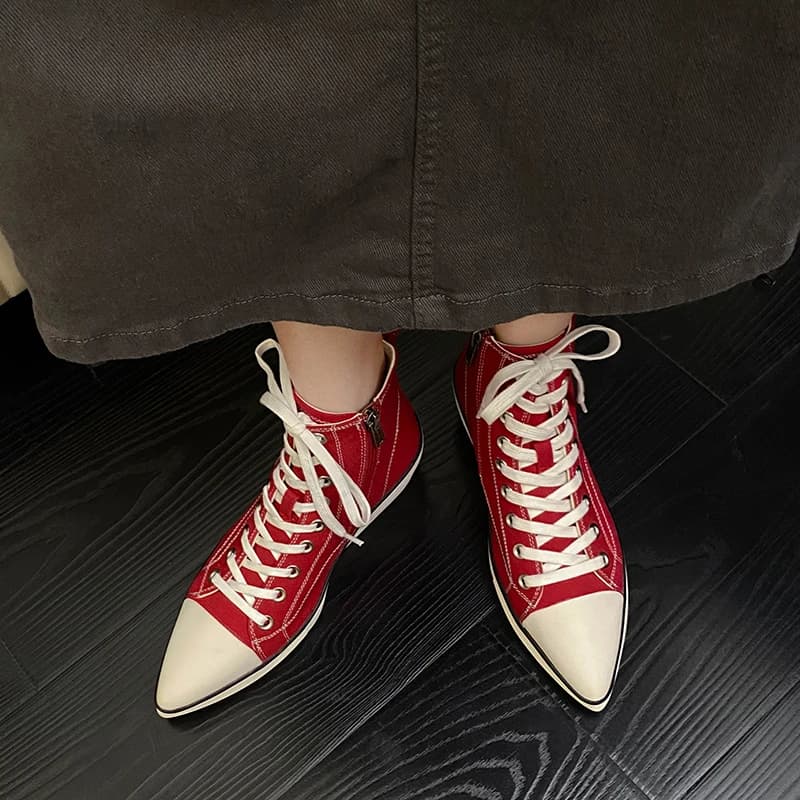 High-top Thick-soled Pointed-toe Lace-up Fashionable Versatile Comfortable Anti-slip Breathable Casual Women's Single Shoes