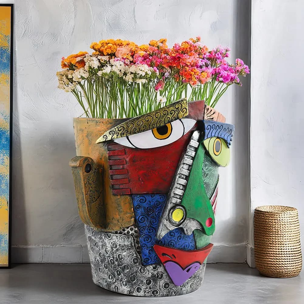 Vasi per piante Faccia per interni Arte Vaso da fiori in resina astratta Vaso da fiori divertente Decorazione floreale decorativa-AT36