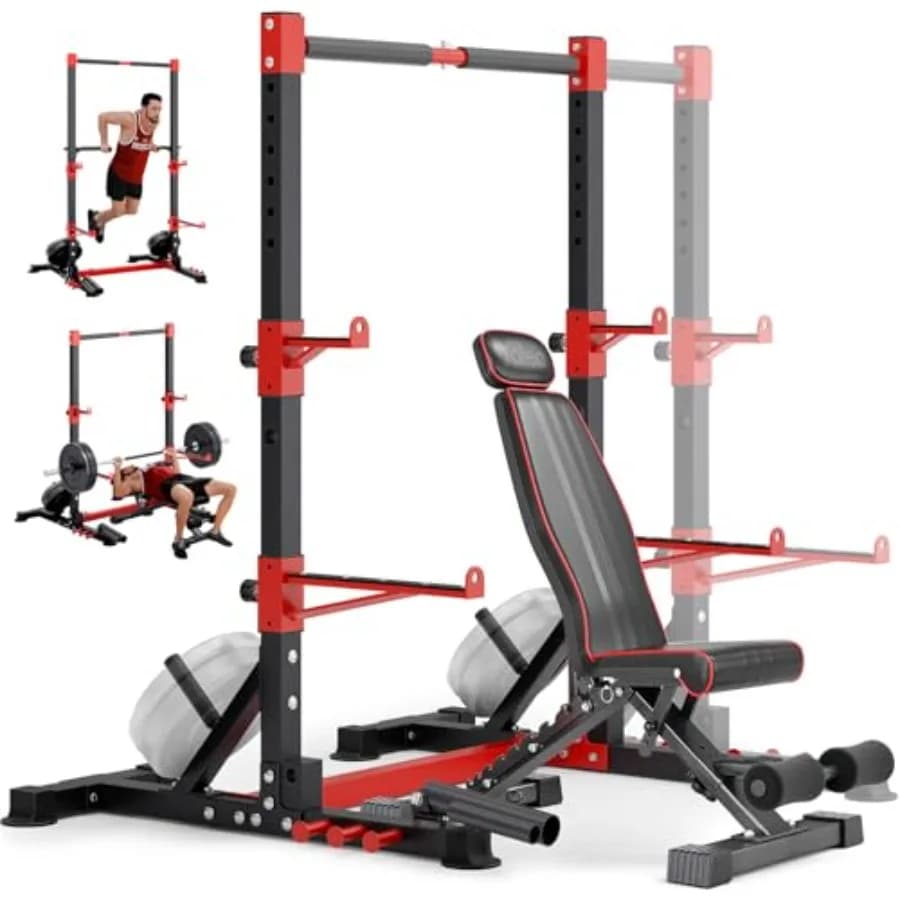 Home gym power rack combo: steel, black, multi-functional with adjustable width, pull-up bar, cable crossover, and independent