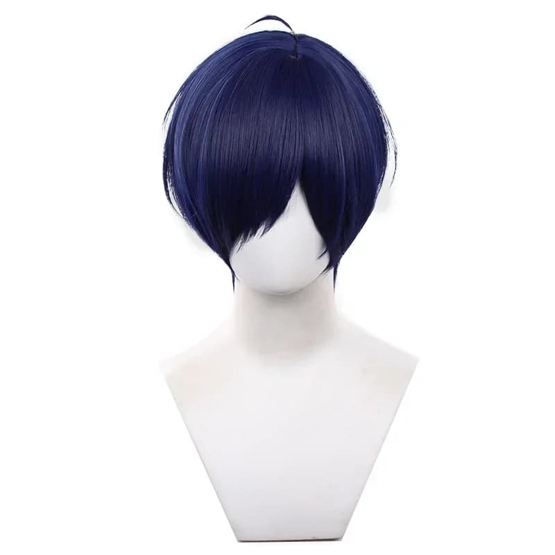 Persona 3 Anime Character Wig: Aki Shinmuraji - Blue Sleek Short Synthetic Fiber Wig