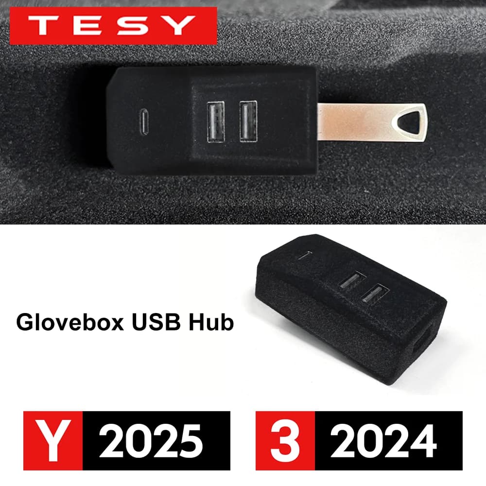 Glovebox Hub USB for Tesla New Model Y Launch Juniper 2025 Model 3 Highland 2024 Type-C Door Splitter Docking Station Data