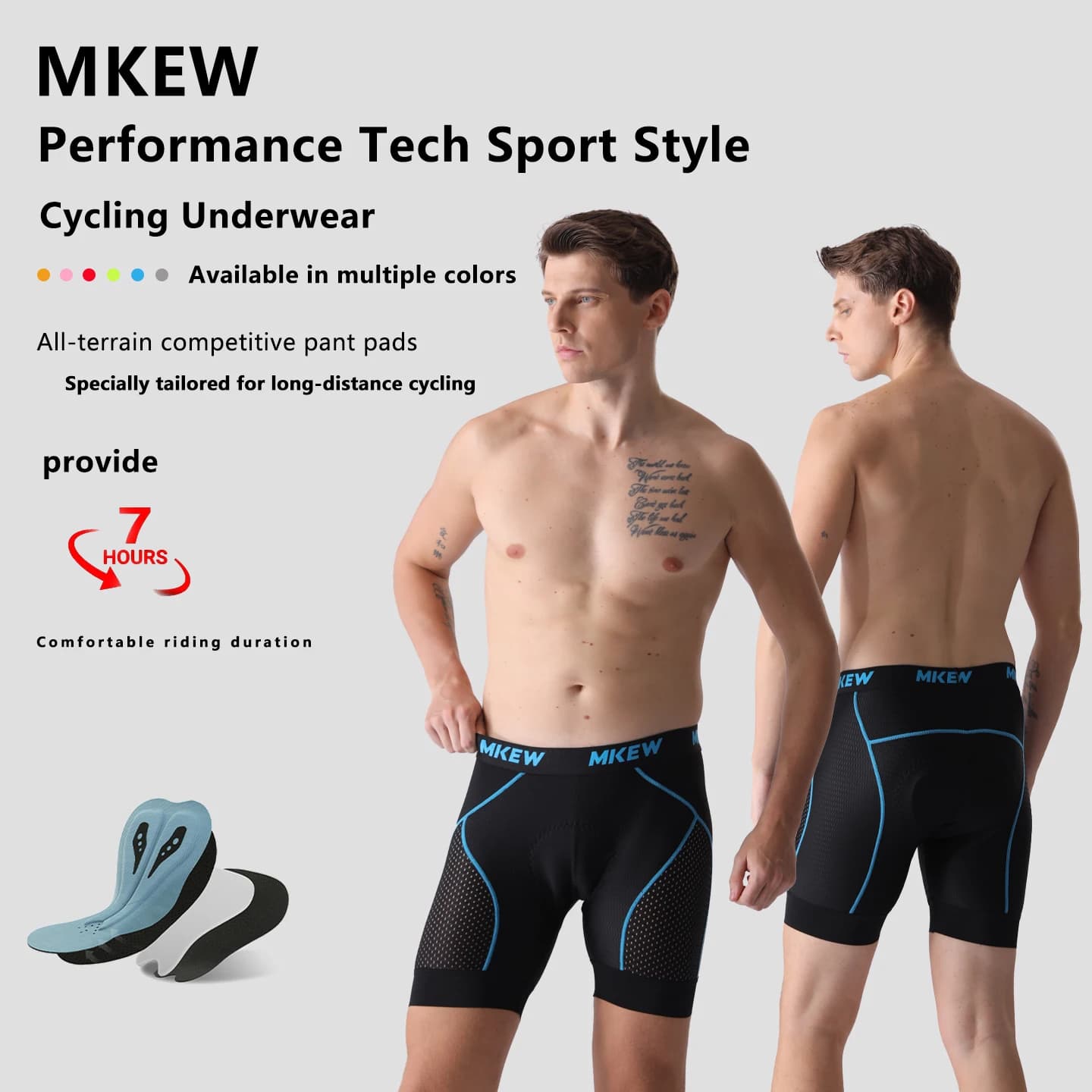MKEW Bicycle Riding Underwear MTB Cycling Shorts 5D Gel Padded Bike Shorts Shock Absorption Breathable Men Cycling Underwear