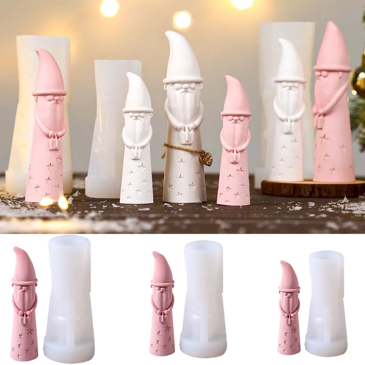 Christmas Ornament Gnome Silicone Mold Faceless Santa Claus Figurine Mould DIY Candle Plaster Resin Craft Making Home Xmas Decor