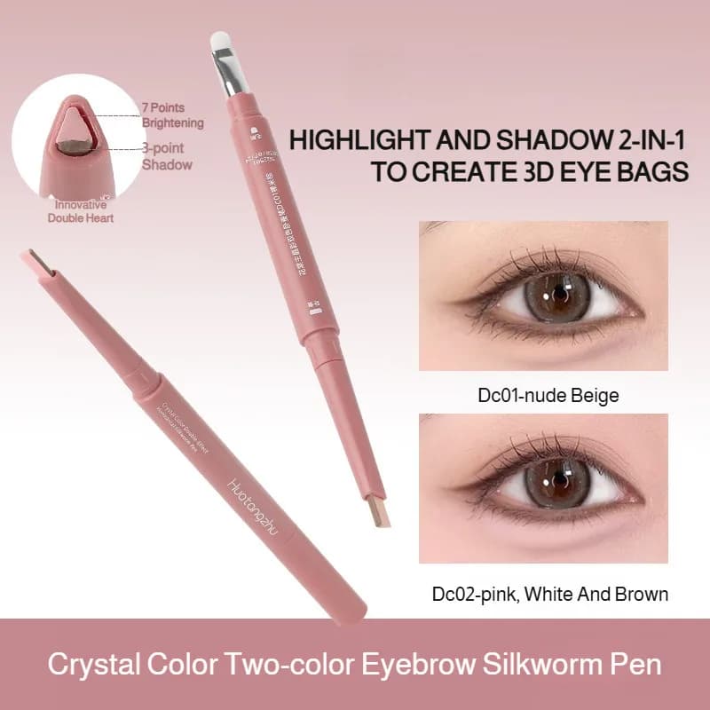 Double-tip Aegyo-sal pen for eyes, illuminating and shading 2 in 1, waterproof, natural makeup tool, easy to use for everyday makeup, for parties and stage.
