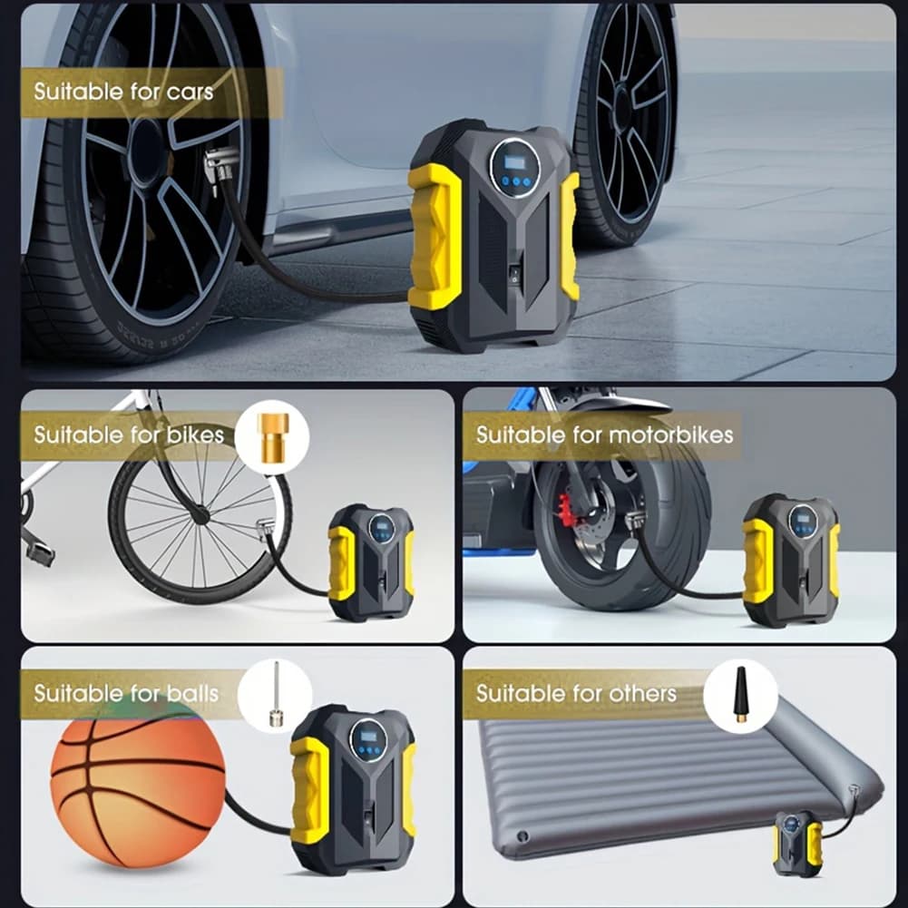 Compressore d'Aria Portatile 150PSI con Luce LED, Gonfiatore Digitale per Pneumatici Auto e Biciclette