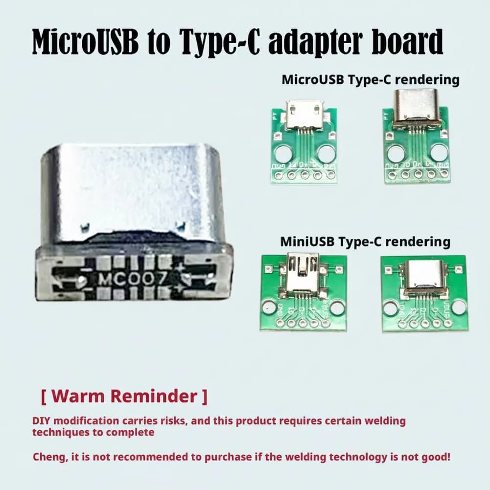5 Pezzi Scheda Adattatore Micro USB a Type C MC007 per Riparazione e Modifica Fai-da-te, Supporto Ricarica e Trasferimento Dati USB 2.0, Accessori