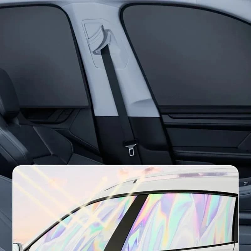 Parasole per finestrino laterale dell'auto, privacy dell'auto, protezione solare, isolamento termico, tenda laser argento per auto con aspirazione magnetica