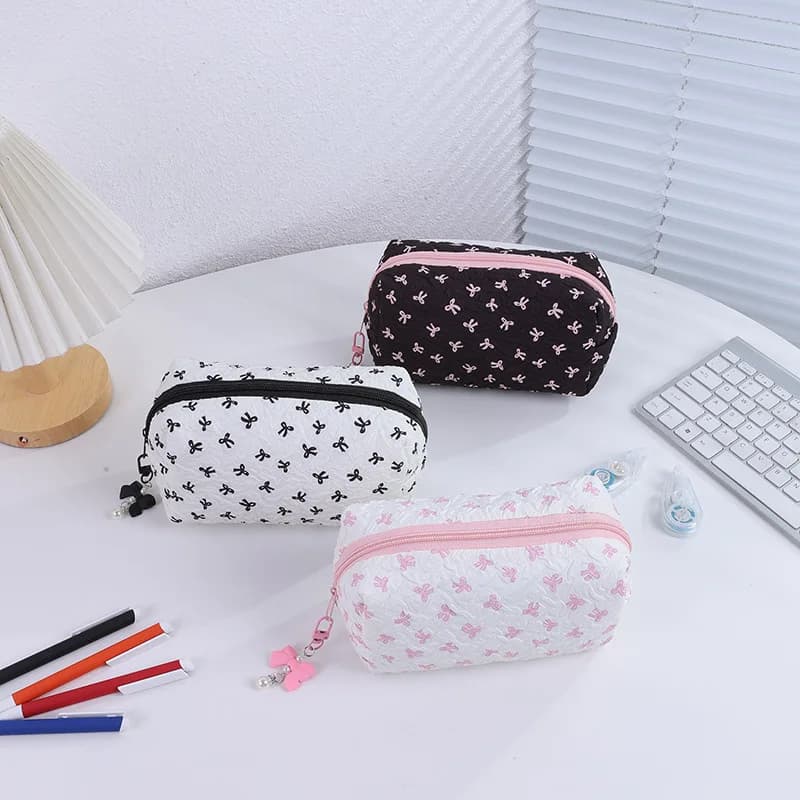 Mini astuccio con fiocco Astuccio per penne per il ritorno a scuola Astuccio per matite di grande capacità per ragazze Astuccio per cancelleria Astuccio per studenti carino