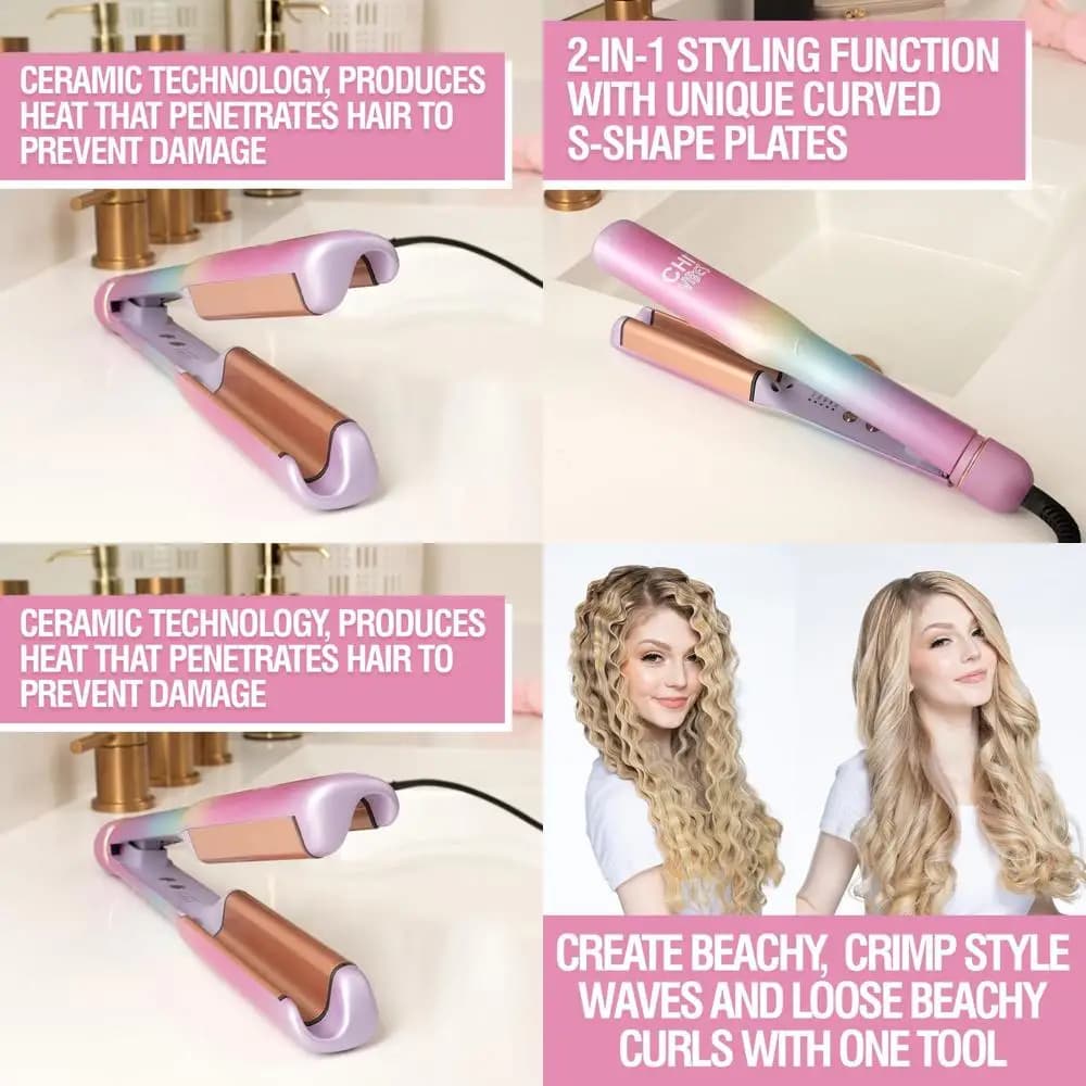 Multifunctional curling iron for waves without frizz effect, waves crimping and curls beach effect