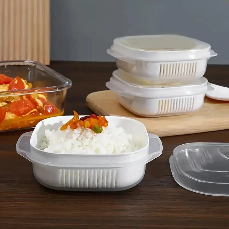 Scatola di immagazzinaggio del riso, per microonde in cucina, scatola per il pranzo al vapore, scatola per congelatore per il frigorifero, scatola per l'organizzatore di frutta