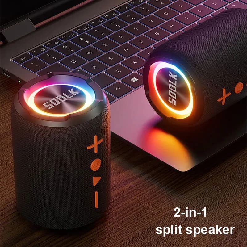 SODLK TX9 2-in-1 Split Bluetooth Speaker Portable Detachable Cylinder Subwoofer 20W Powerful with RGB Light TF Card AUX Boombox
