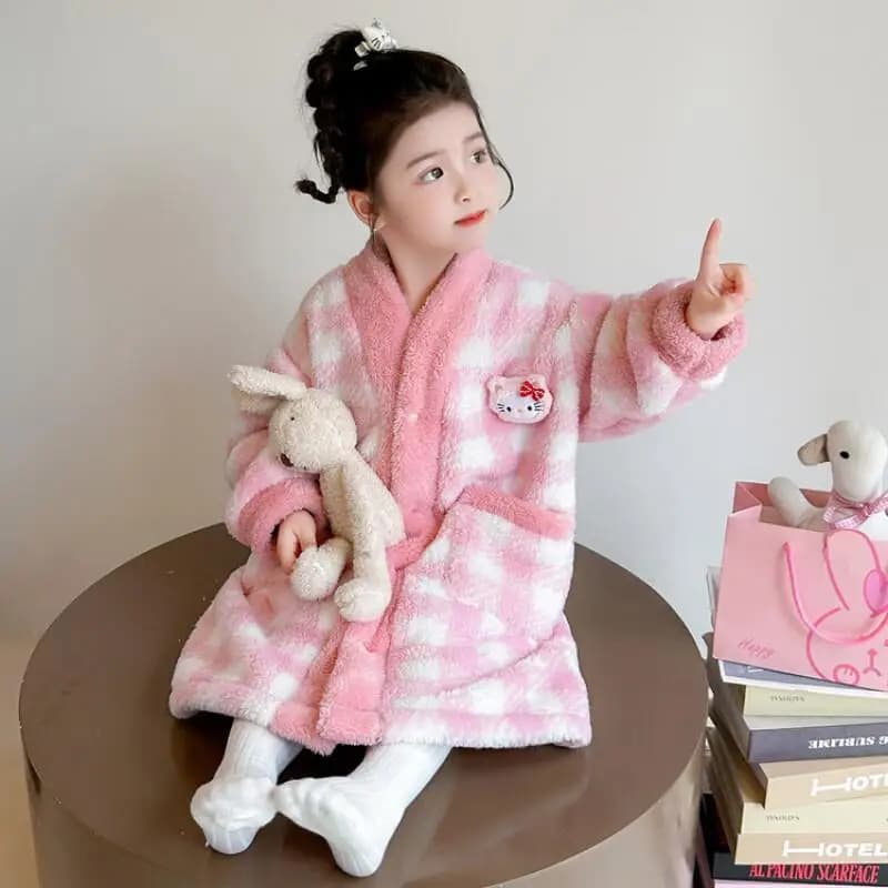Sanrio Hello Kitty Pigiama for Girls Dresses Bathrobe Absorbent for Girls Autumn Winter Kids Sleeping Vestes Addensated Children's Styles