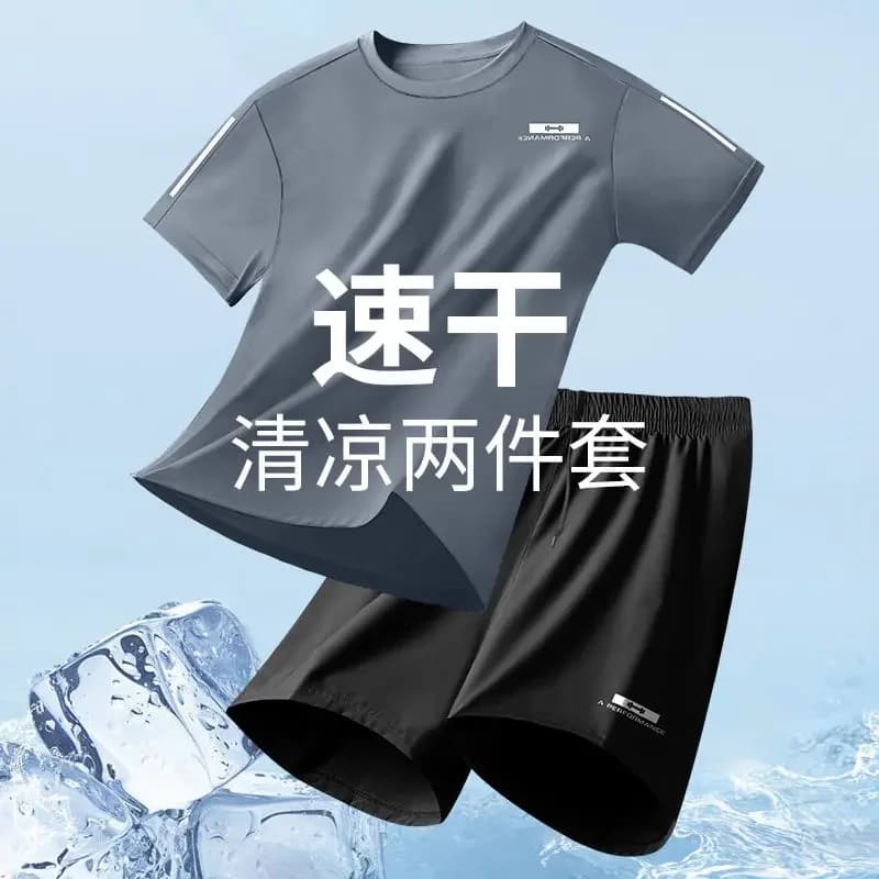 Completo sportivo ad asciugatura rapida per uomo - tuta da corsa, t-shirt professionale a maniche corte, abbigliamento estivo per allenamento fitness