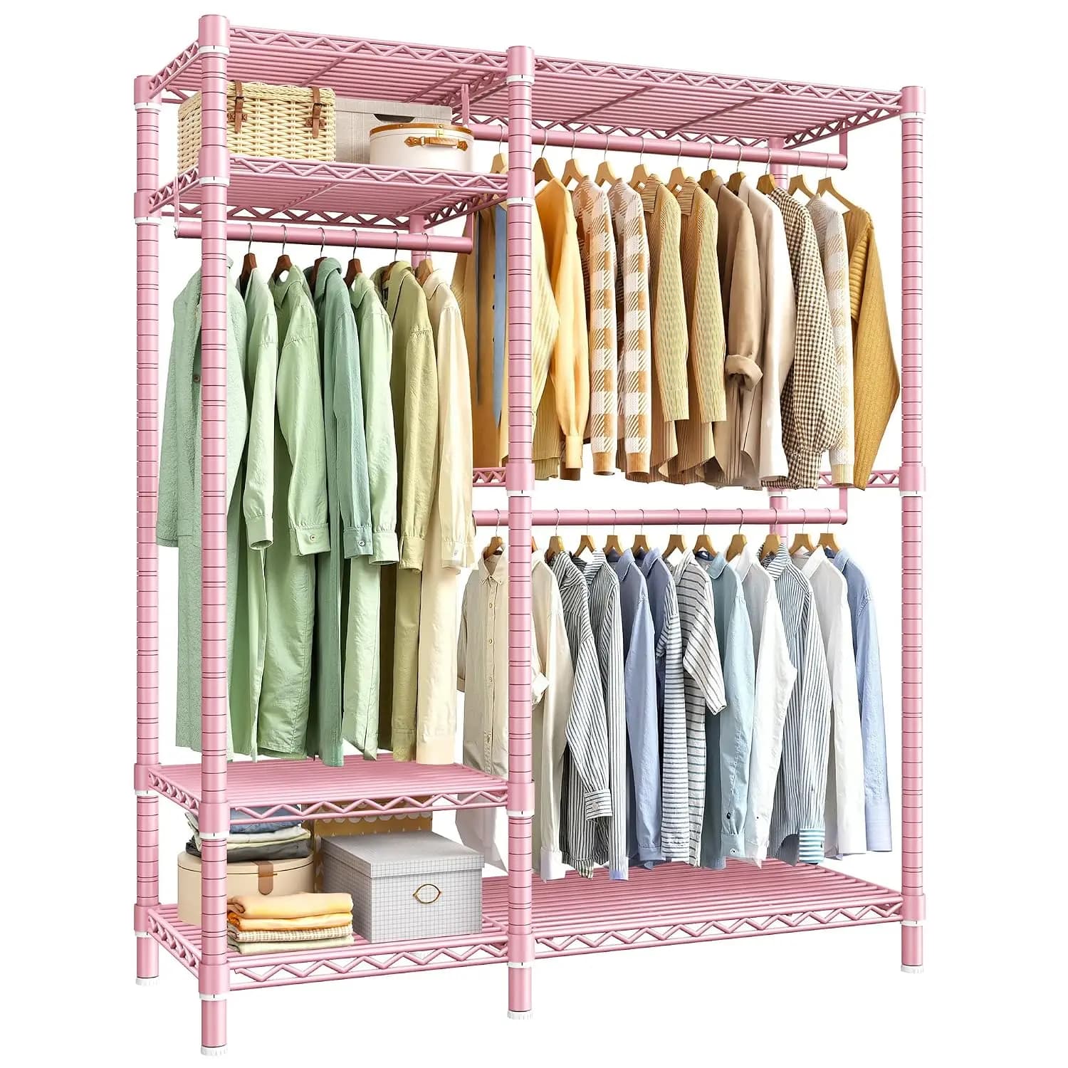 Heavy Duty Clothes Rack Freestanding Wardrobe 3 Rods 6 Shelves Adjustable Organizer, Customized