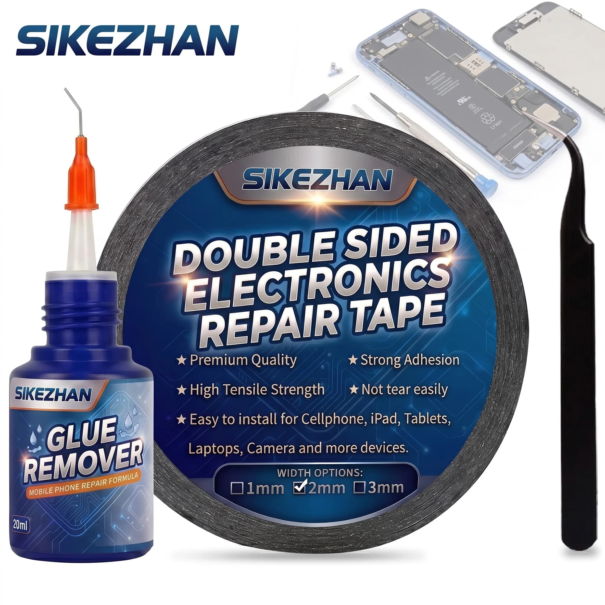 Premium Mobile Phone Screen Repair Formula Glue Remover Liquid with Strong 2mm Double Sided Tape for iPhone Tablet Fixing Tool